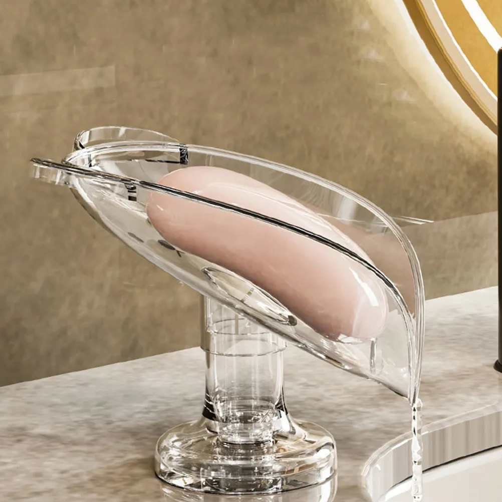 2Pcs Transparent Soap Holder with Strong Suction Cup for Shower Bathroom Bar Soap Case Self-Draining Tray Anti-Slip Stand