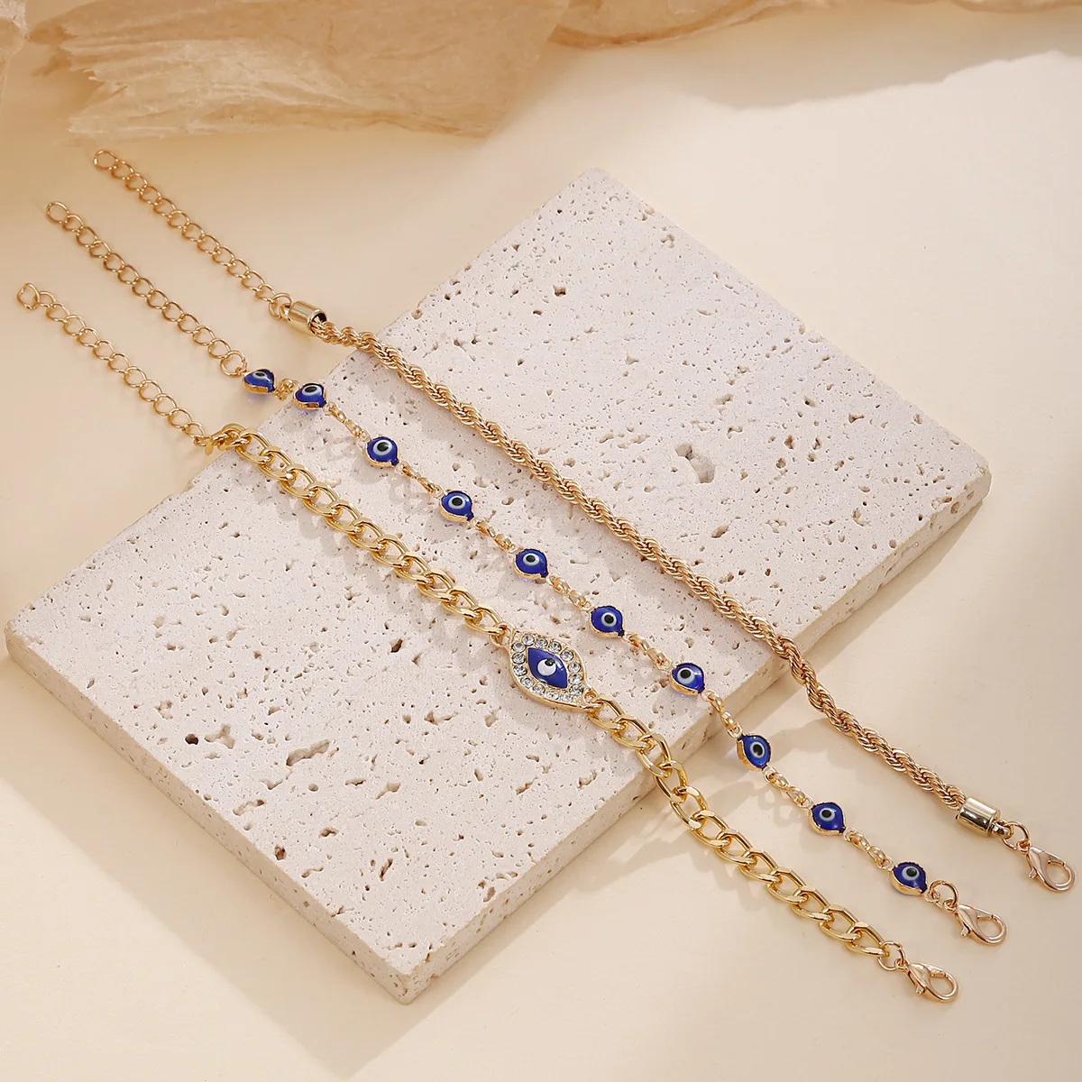 3 قطعة الأزرق عين الشر سحر سوار مجموعة للنساء الذهب اللون سلسلة الإسورة أنثى موضة مجوهرات اكسسوارات الحفلات #4