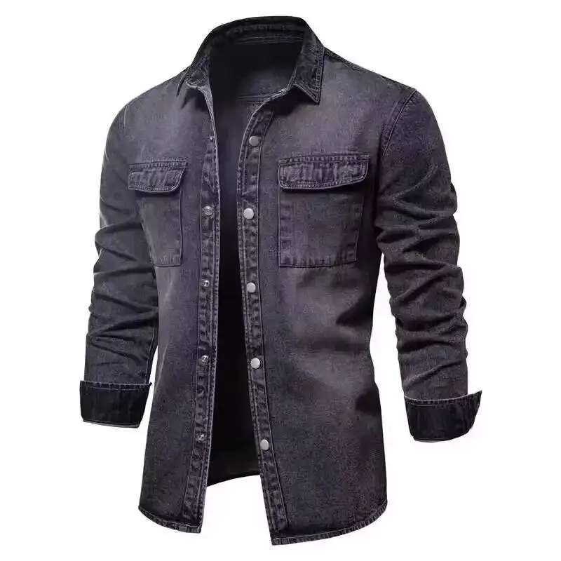 Men's Summer Vintage Casual Long Sleeve Denim Loose Fit Trendy Versatile Shirt Top Jacket Thin Material Regular Length