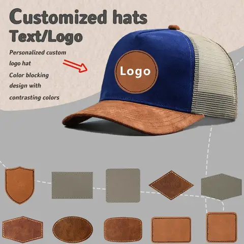 Leather Label Custom Logo Five-panel Suede Baseball Cap Men and Women Spring and Summer Color Matching Mesh Truck Driver Hat