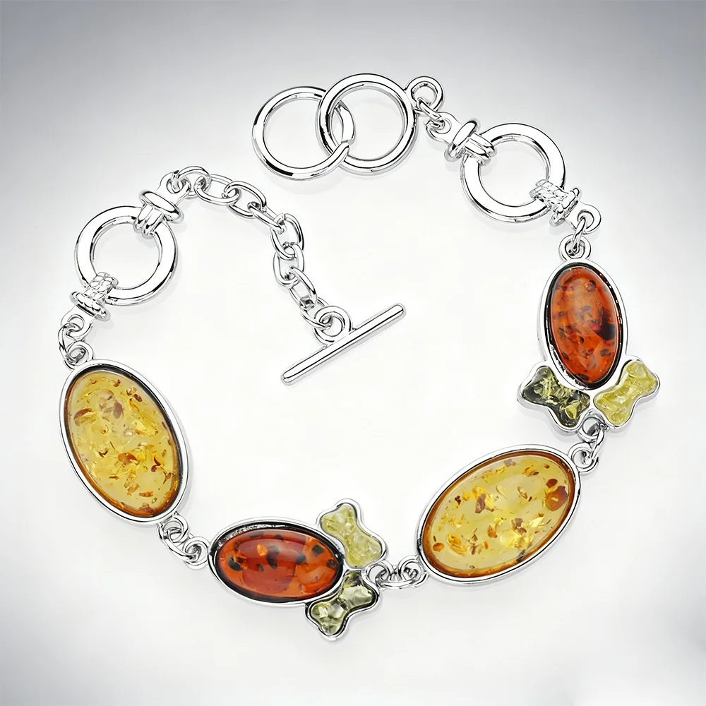 Oval Bone Shape Colorful Baltic Synthetic imitation Honey Bracelets For Girl Women Link Chain Bracelets & Bangles L83701