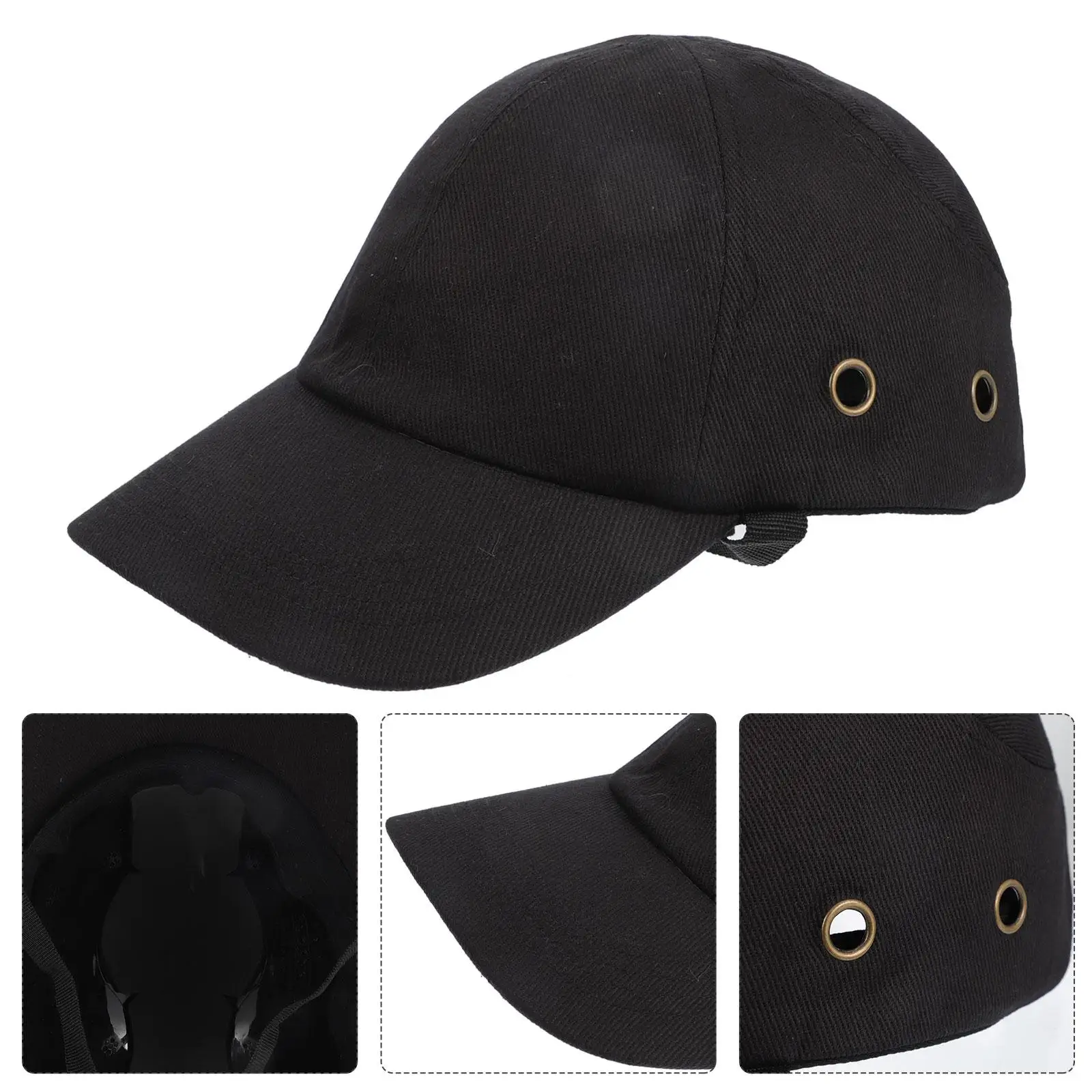 Hat Breathable Baseball Cap ABS Shell Protective Four Holes Adjustable Black Size Wide Uses