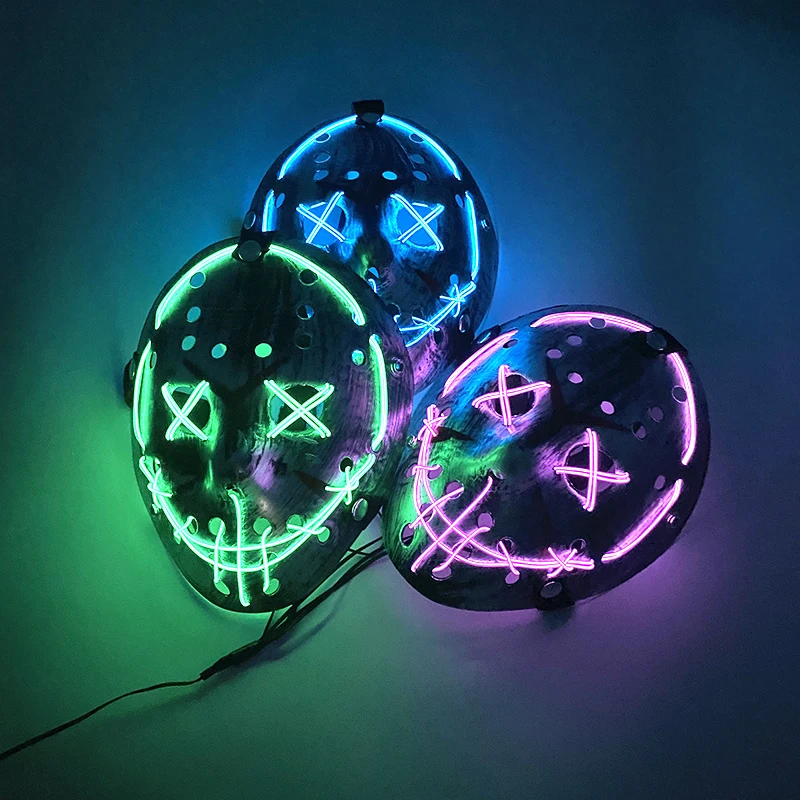 Máscara brillante de Jason VS Freddie, máscara de terror con luz LED del 13. ° viernes, máscara facial de Cosplay para adultos, suministros de Halloween
