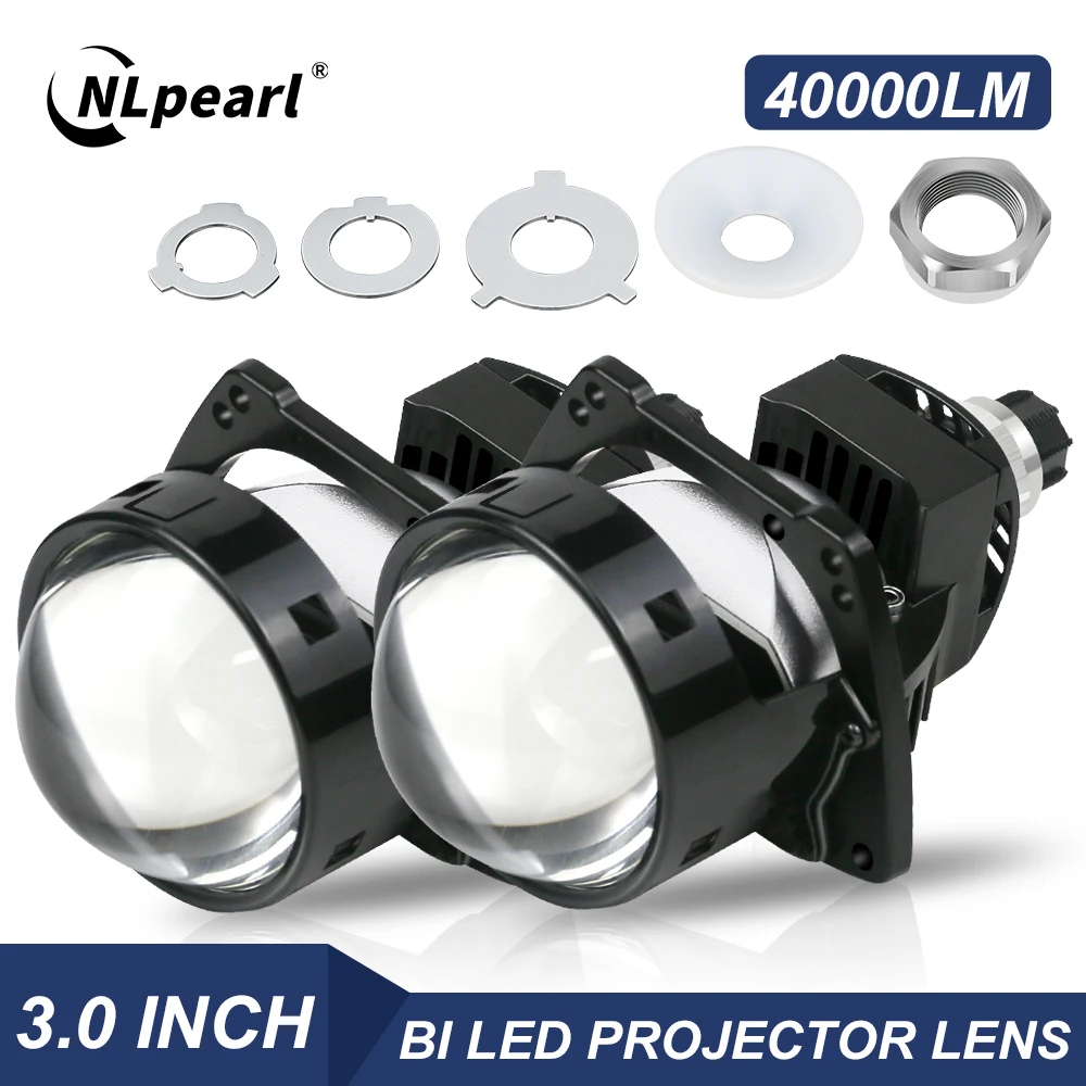 NLpearl 3.0inch Bi Led Projector Lenses Car Headlight 40000LM H4 H7 9005 9006 High Low Lights Universal Car Headlamp Retrofit