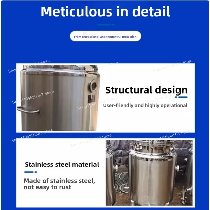 Food, wine and beverage storage tank with sanitary-grade stainless steel, movable transfer tank, 100L capacity