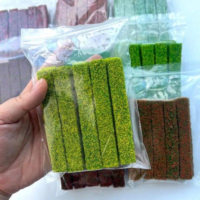⭐ Tira de arbusto de grama, 2 peças, 10x1.5x1cm, modelo em miniatura de mesa de areia diy para fazer materiais de cerca de construção interna e externa de diorama