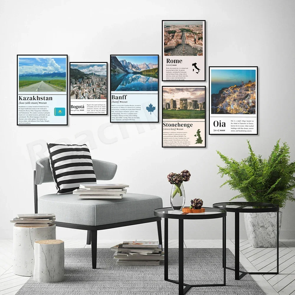 Banff National Park, New Jersey scenery, Stonehenge, Madeira, Portugal, Kazakhstan, Prague, Rome, Sardinia travel posters