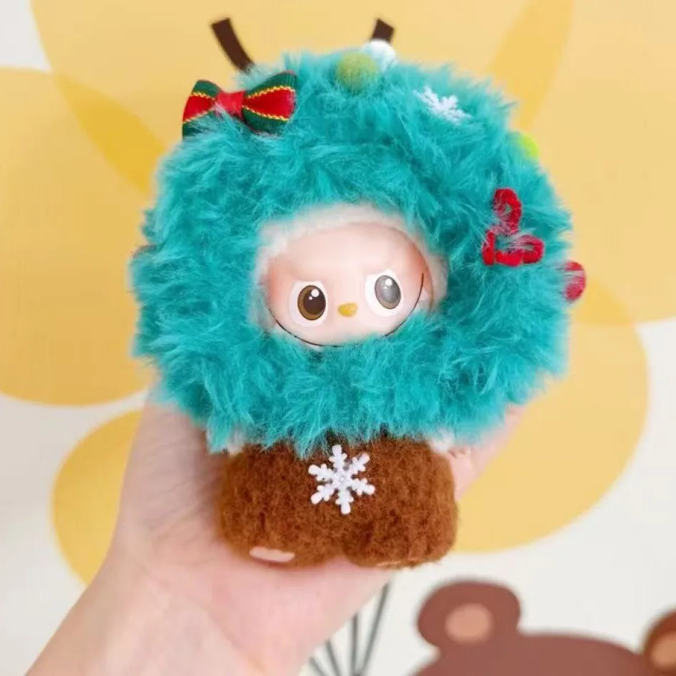 

Одежда для 10 см 4,0 Mini Labubu, рождественский наряд ручной работы, топ с зеленой шляпой и штаны со снежинками, милый праздничный подарок на вечеринку