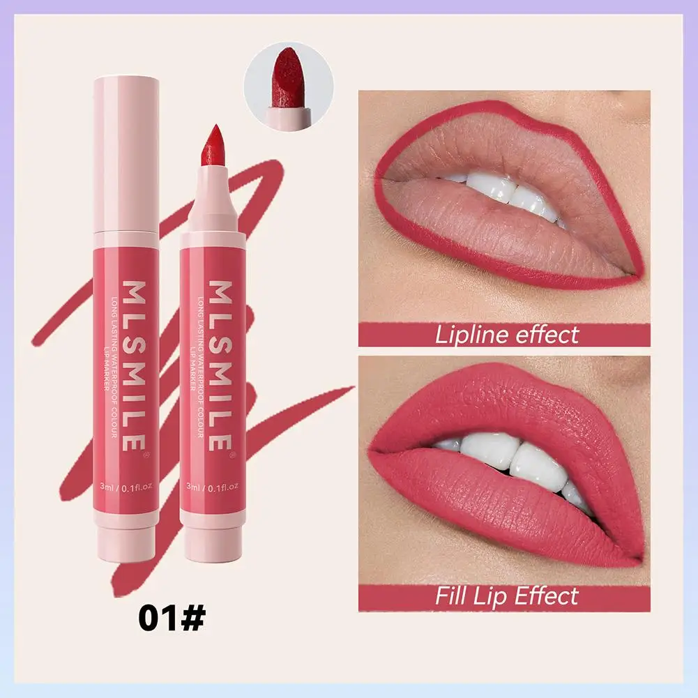 Matte Marker Lippenstift Lipliner Lippenstift Lipliner Cosmetische Hydraterende Waterdichte Langdurige Lippenstift Lippenvoering Contour Pen Make-Up Tool