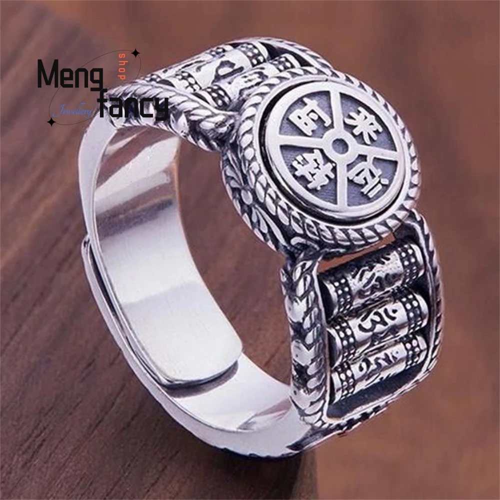 

Six-Character Mantra Of The Fortune Turning Ring For Men And Women Retro And Powerful Opening Can Be Adjusted Fashion Jewelry