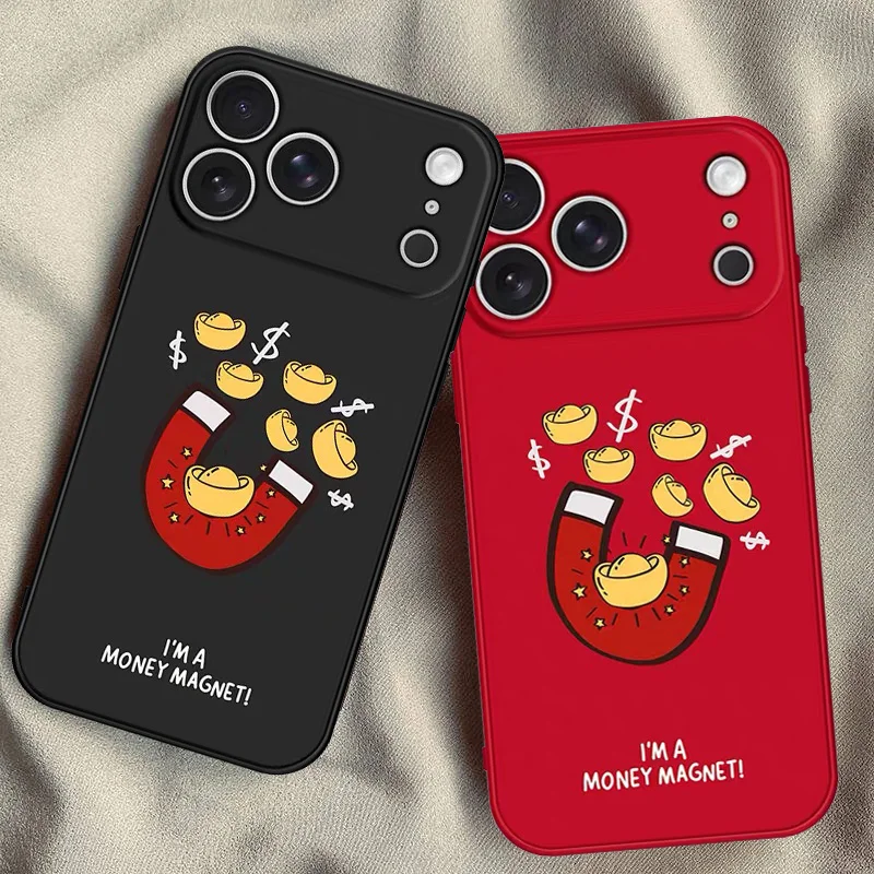 INS Funny Money Magnet Matte Phone Case For iPhone 16 13 14 12 11 15 17 Pro Max Plus Mini Air SE X XS XR 16e 17e Soft Covers Bag