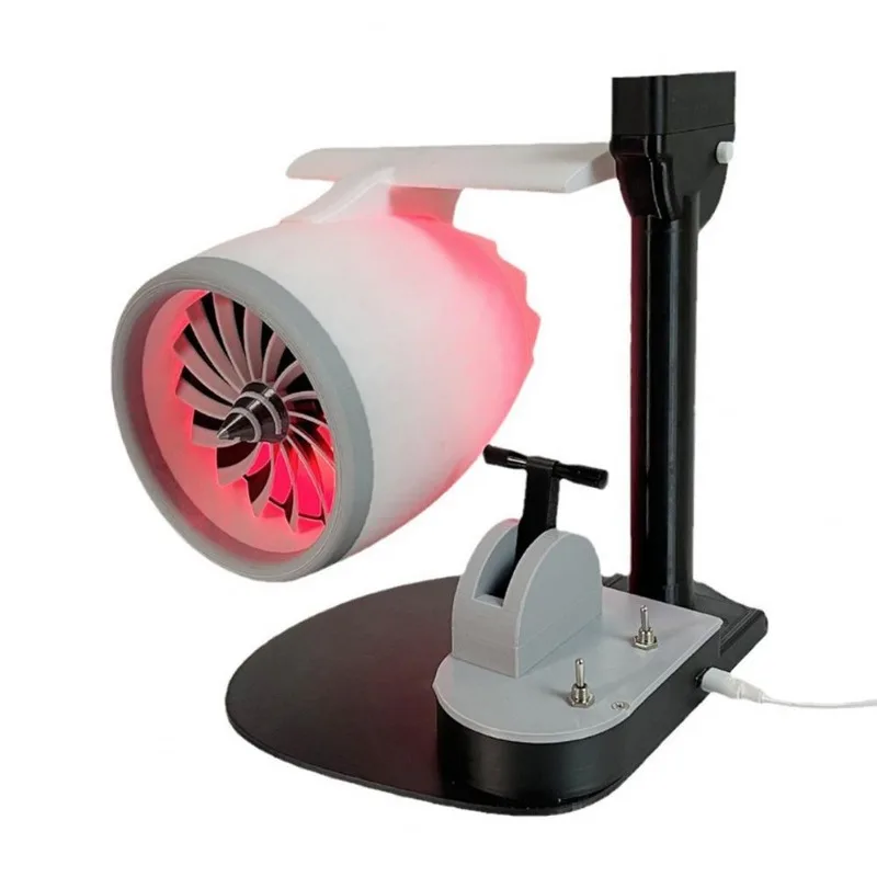 

Desktop turbofan equipped with humidification spray red light blue light tail flame aircraft engine modeling creative fan JetFan