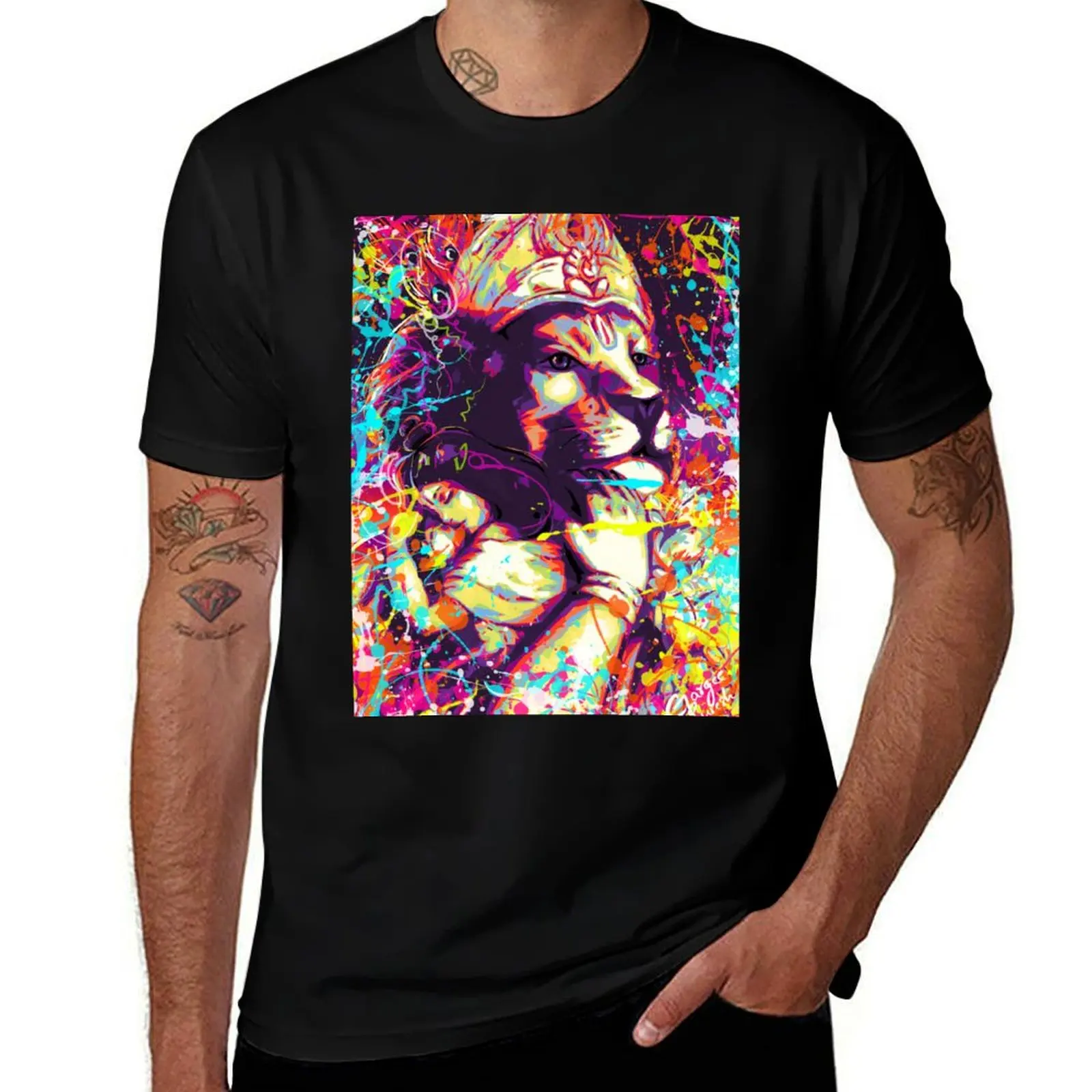 

Colourful Abstract Graffiti Painting of Narasimha Prahalada T-Shirt cotton t shirt pack mens graphic t shirts T-Shirt
