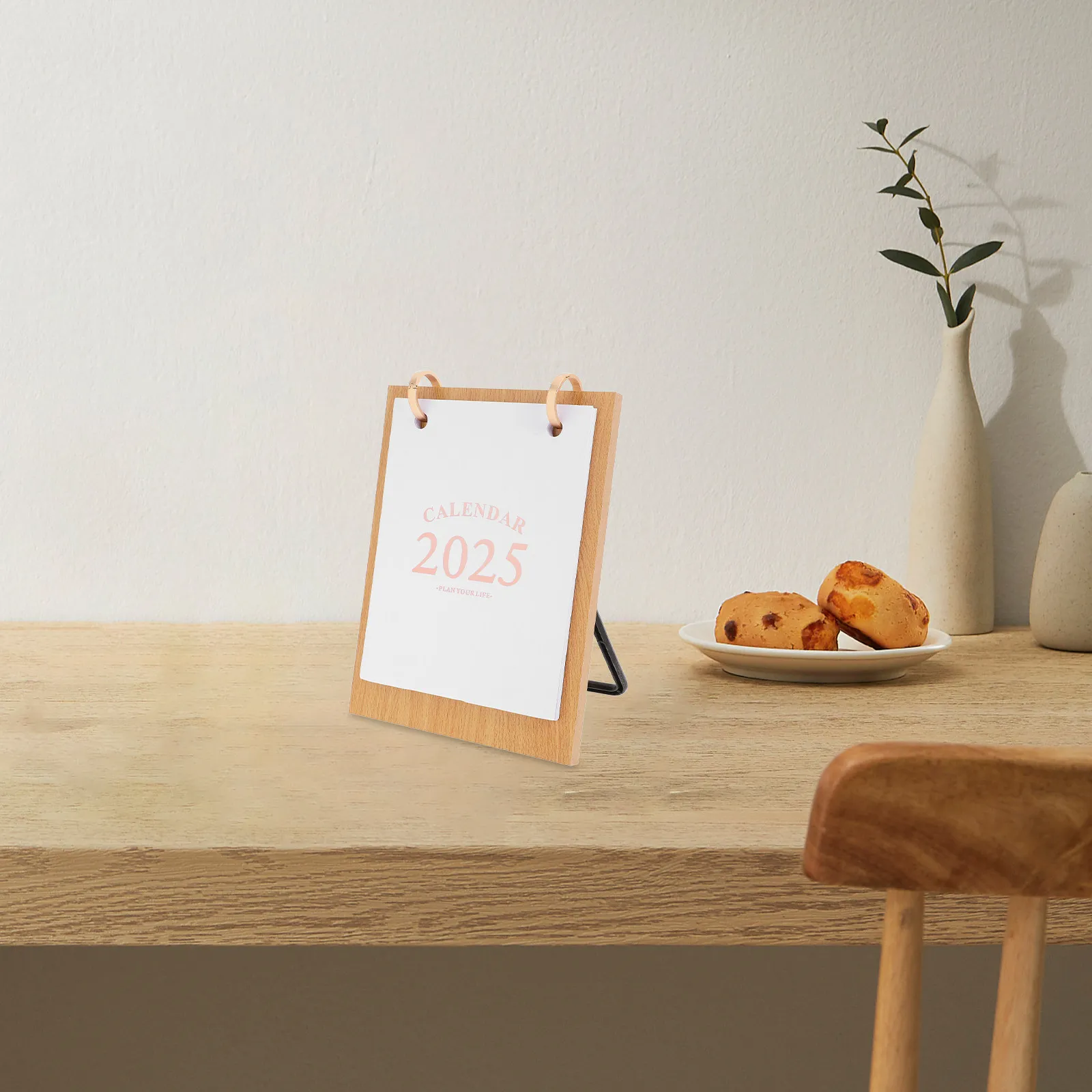 

Desk Calendar 2024-2025 Standing Wooden Flip Desktop Calendar Portable Monthly Planner Stable Base Office Home Table Planner