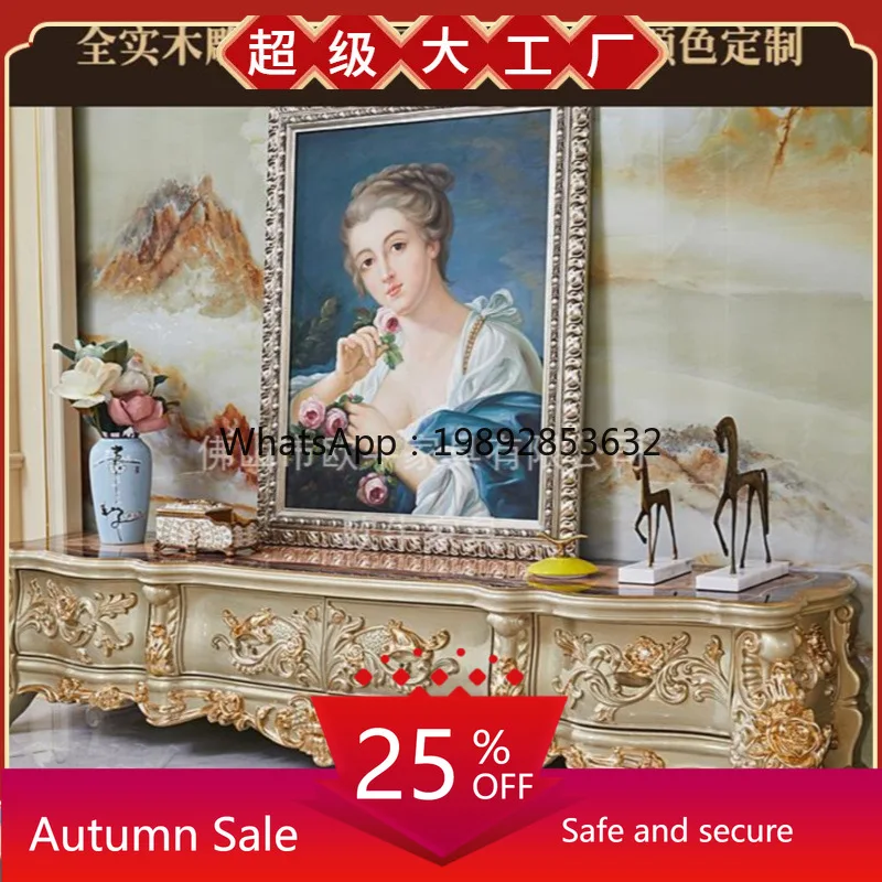 

LYY Marble Solid Wood TV Cabinet Gold and Silver Carving Large Apartment Living Room Floor Cabinet with Drawers