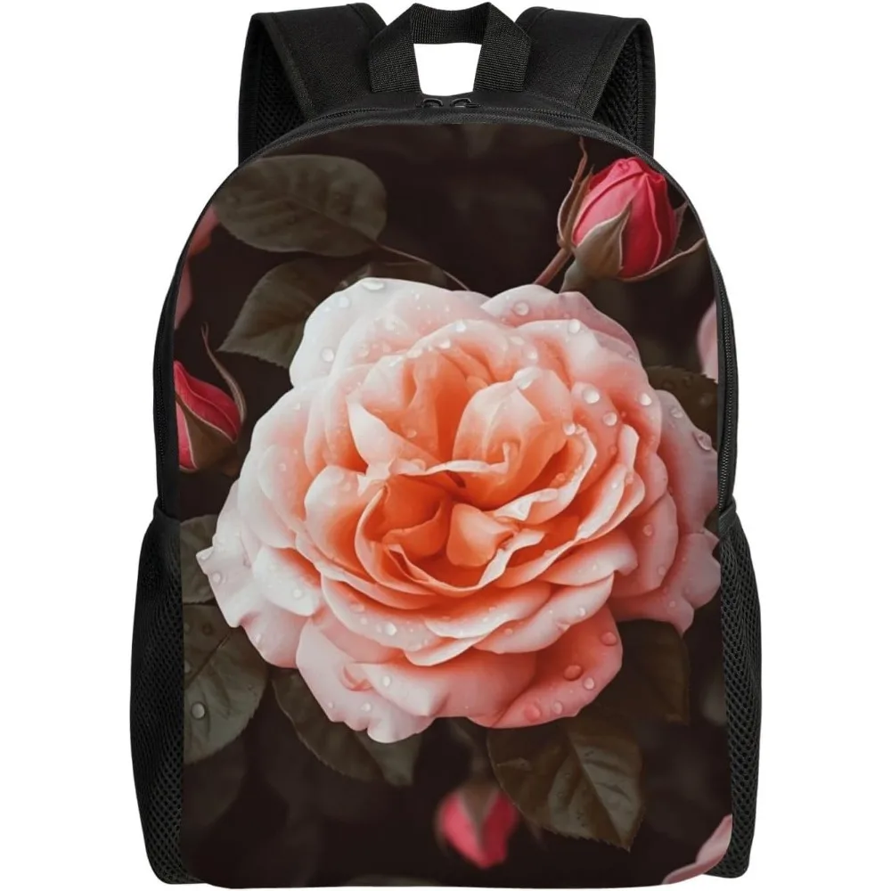 

Rose Flower Cute Backpack Waterproof Lightweight Laptop Backpack Shoulder Bag Casual Daypack For Women Men
