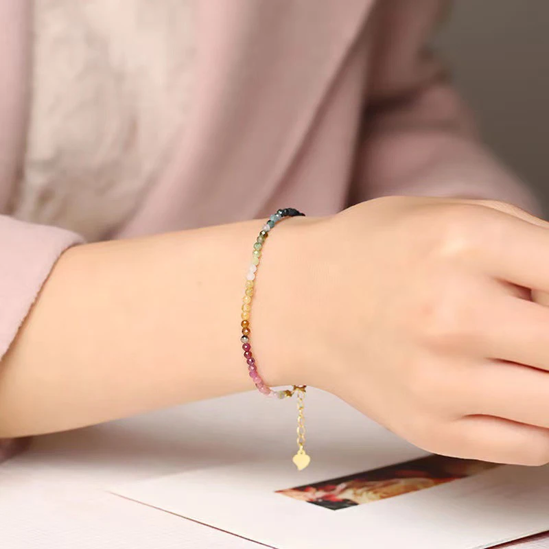 Ultra-Fine Rainbow Small Tourmaline Bracelet New Style Female Gradient Ins Niche Design Light Luxury Bracelet