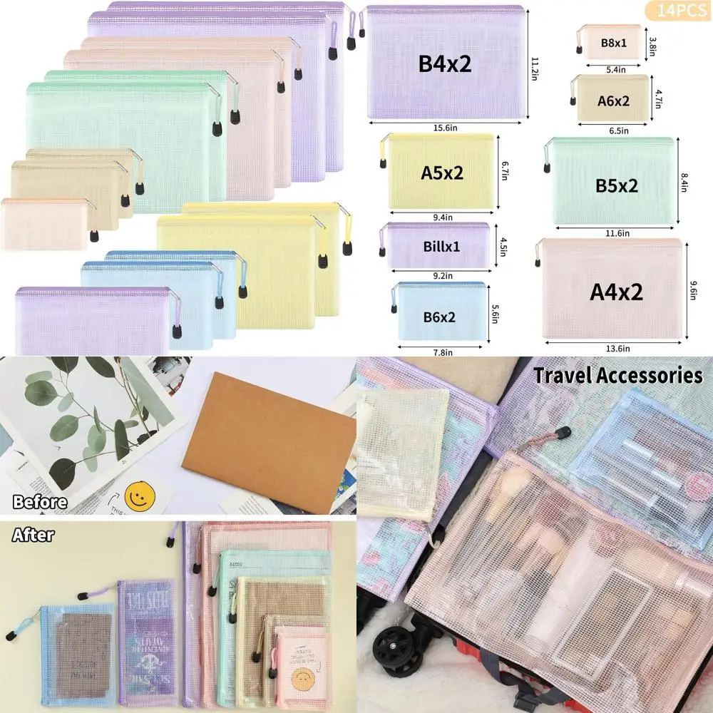 

14 шт. сетчатая сумка на молнии, водонепроницаемые сумки на молнии 8 размеров, водонепроницаемая пластиковая сумка для документов 7 цветов, многоцелевая для путешествий St