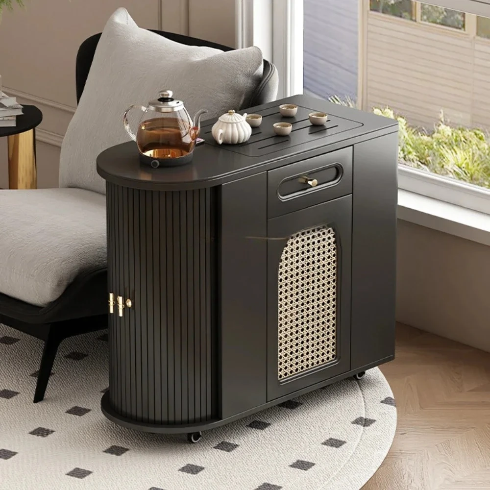 Light Luxury Home Mobile Small Table-Chair Set Modern Stone Plate Tea Table Balcony with Wheels