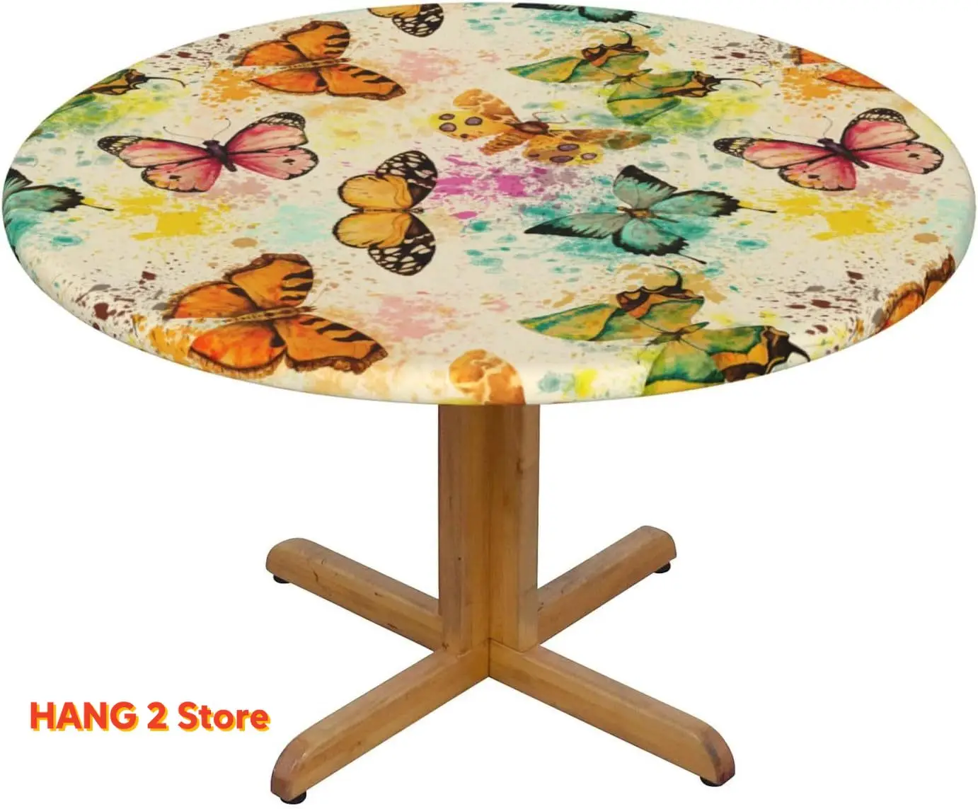 مفرش طاولة مستدير من الفراشات العتيقة باللون الأصفر والأخضر مع واقي مرن لطاولة المطبخ والعشاء مقاوم للماء والزيت