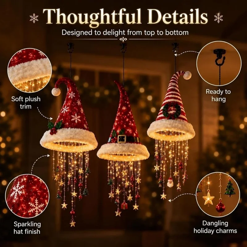 Pendant Lighting Christmas Decor - Christmas Lighted Santa Hat Chandelier- Warm