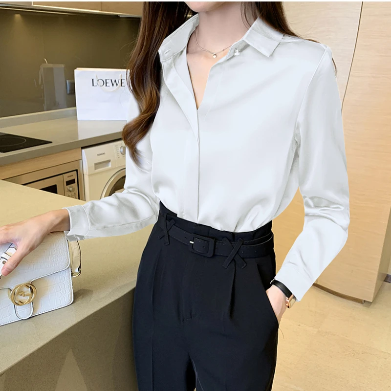 Women Shirts and Blouses Satin Fashion Woman Blouse 2023 Women\'s Autumn Clothing Elegant and Youth Woman Blouses OL Ladies Tops