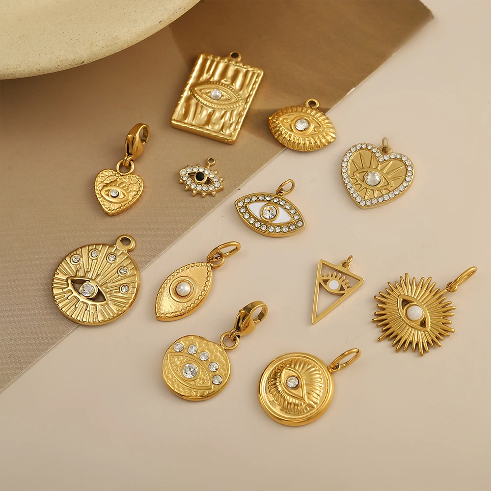 Nicht anlaufender Anhänger DIY Schmuckherstellung Zubehör vergoldet wasserdicht Edelstahl Zirkon Herz Augenform Anhänger Charm