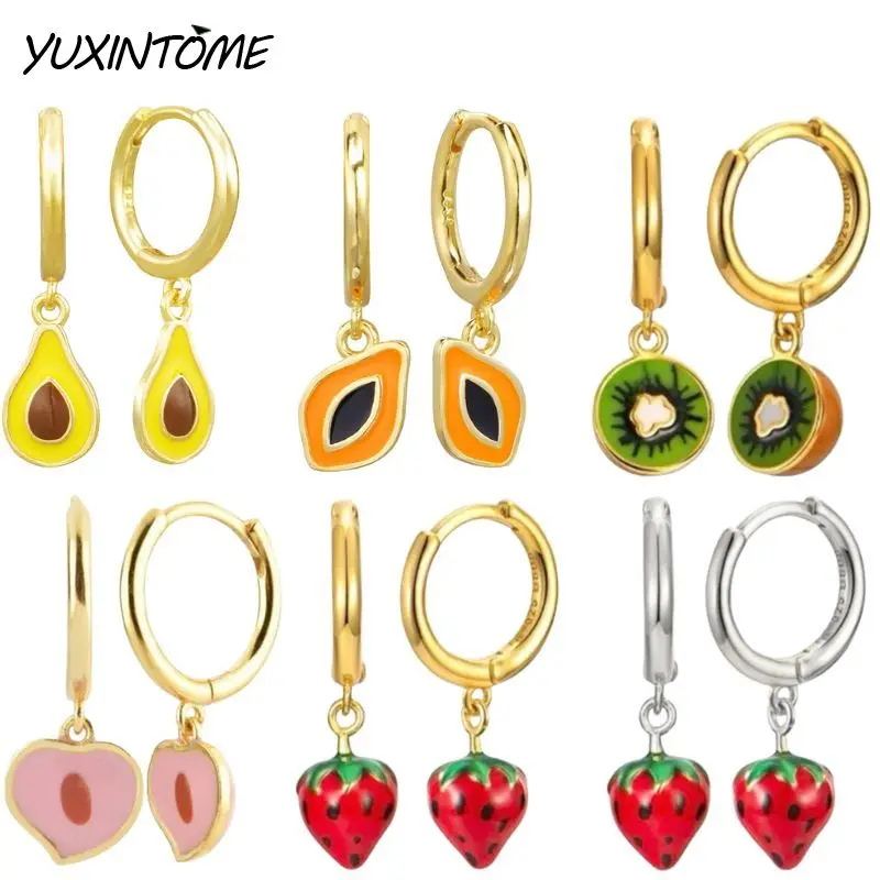 

925 Sterling Silver Ear Needle Exquisite Cute Fruit Pendant Hoop Earrings Women's Casual Fashion Party Earrings Jewelry Gifts