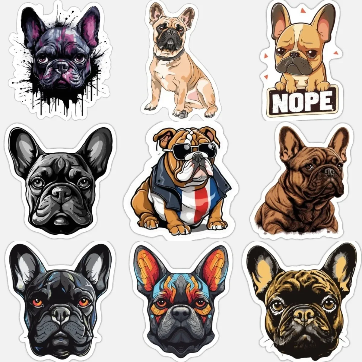 

Cute French Bulldog Color Creative Personalized PVC Waterproof Stickers for Decorate Car Van Suv Fridge Bicycle Table Wall