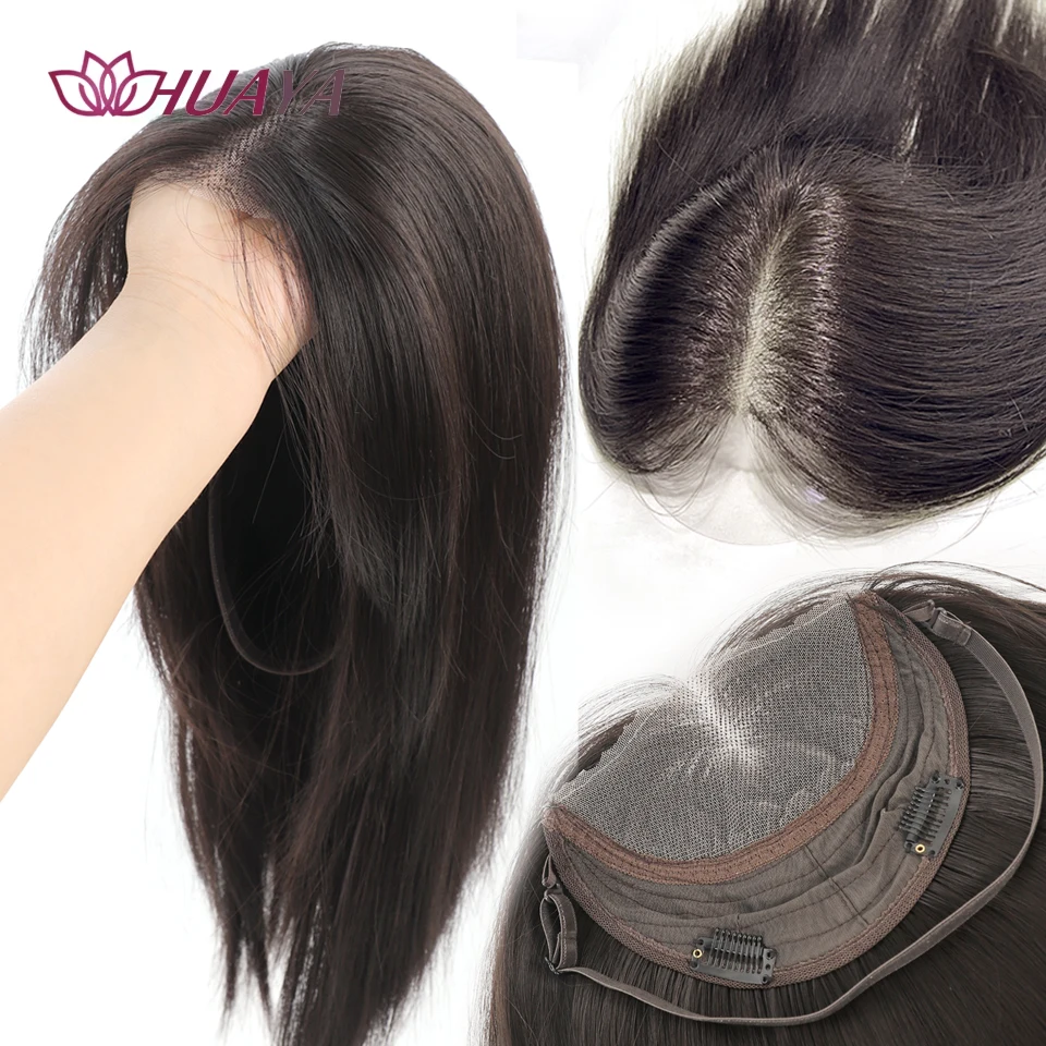 

Natural Black/Brown Synthetic Hair Toppers Long Straight Hairpieces for Women Large Base Lace Front Hair Topper Clips in