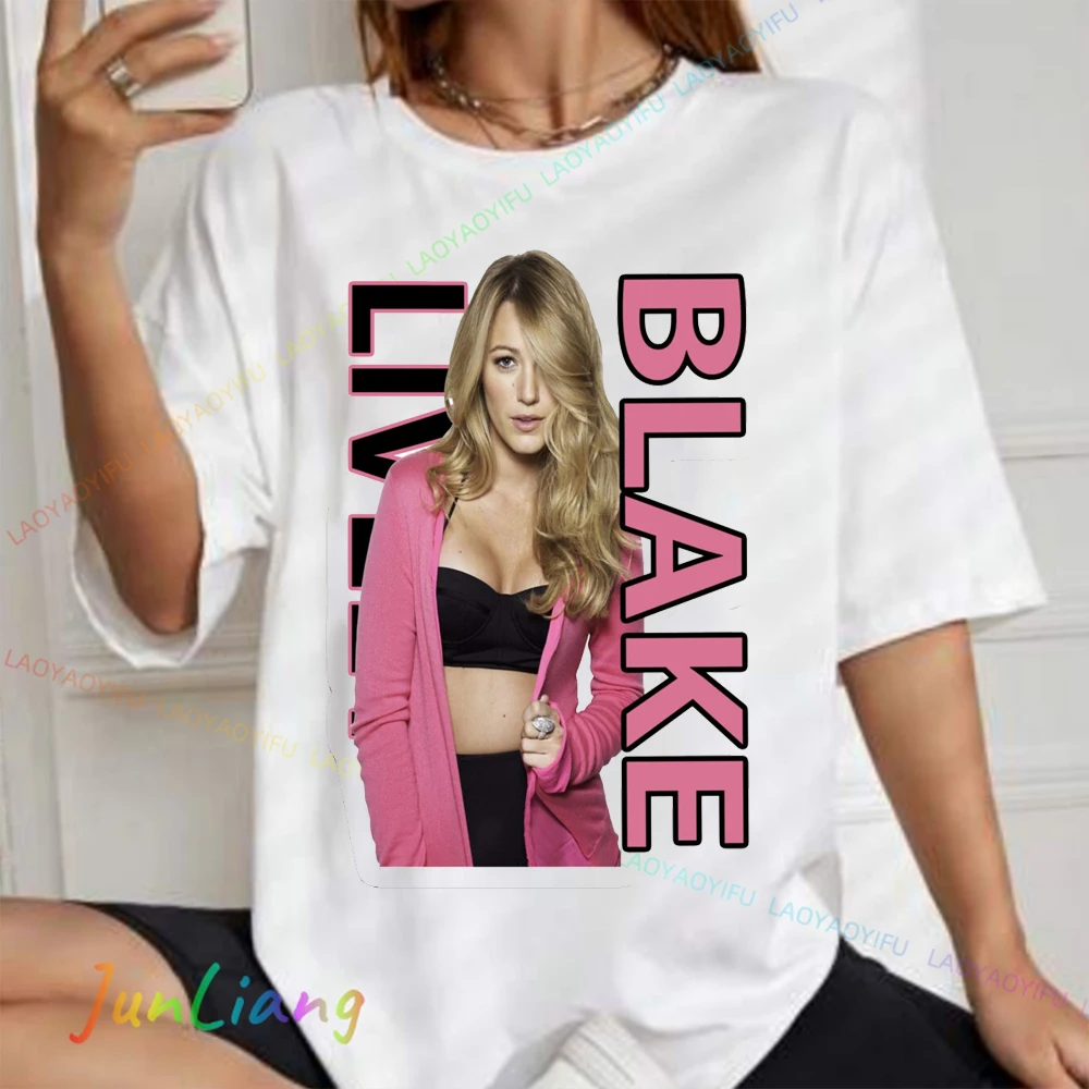 American Actress Y2k Graphic Tee Blake Lively Men's Shirts Fan Gifts Mens Women T Shirt 100% Cotton Short Sleeve T-shirt Tshirt