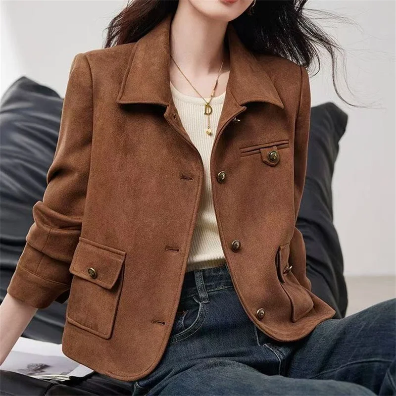 

2026 New Spring Autumn Jacket Women's Coat Top Short Korean Style Versatile Casual Retro Coffee Color Outerwear Female