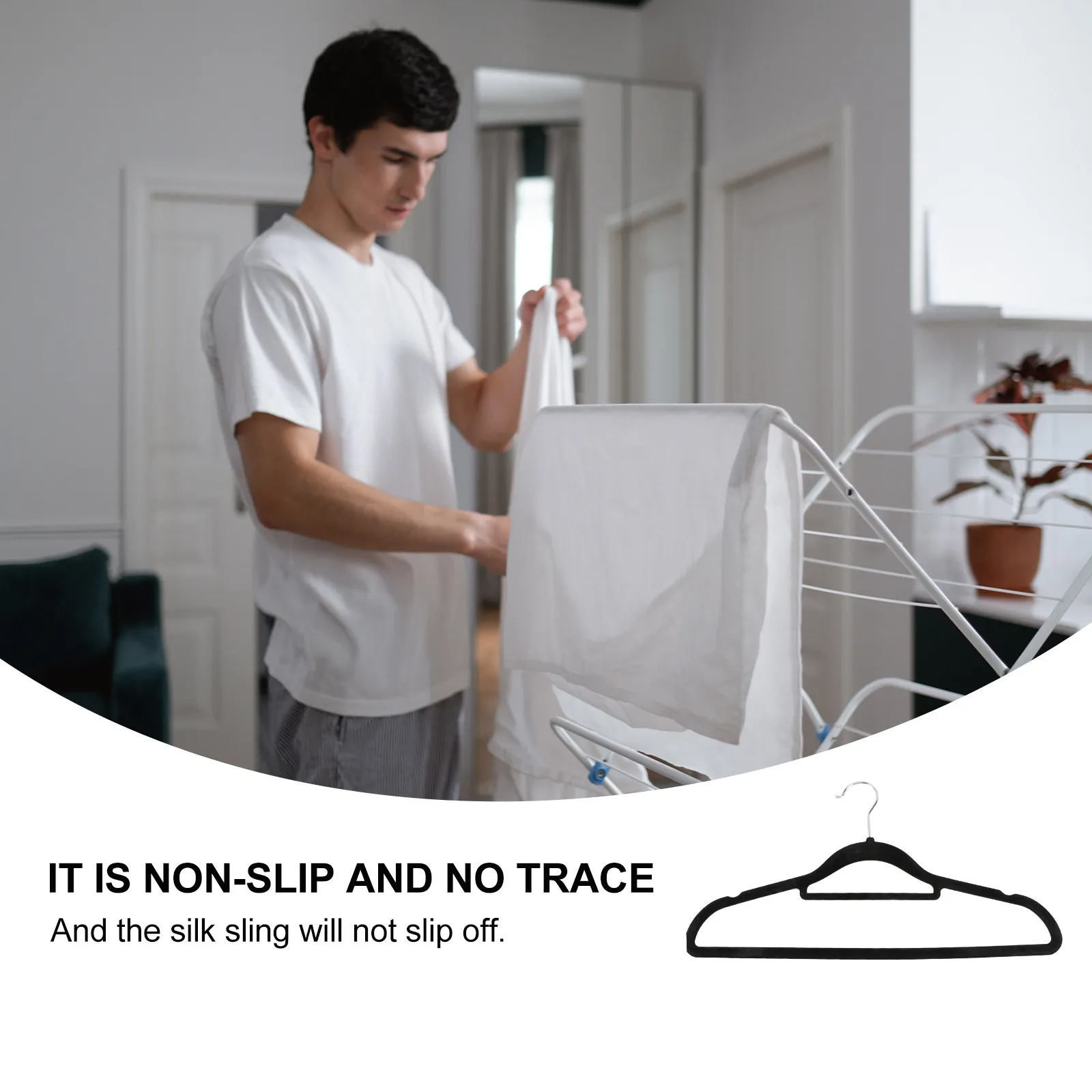 Flocked Non Slip Clothes Hangers 10 Pack Ultra Slim Space Saving Hangers with Notched Shoulders Black