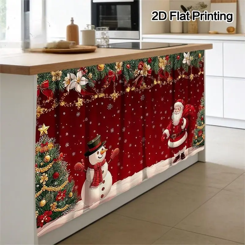 VIKAMA Christmas Cabinet Curtain Red Santa Snowman Xmas Tree Gift Print Under Sink Cover For Kitchen Cupboard Shelf Home Decor