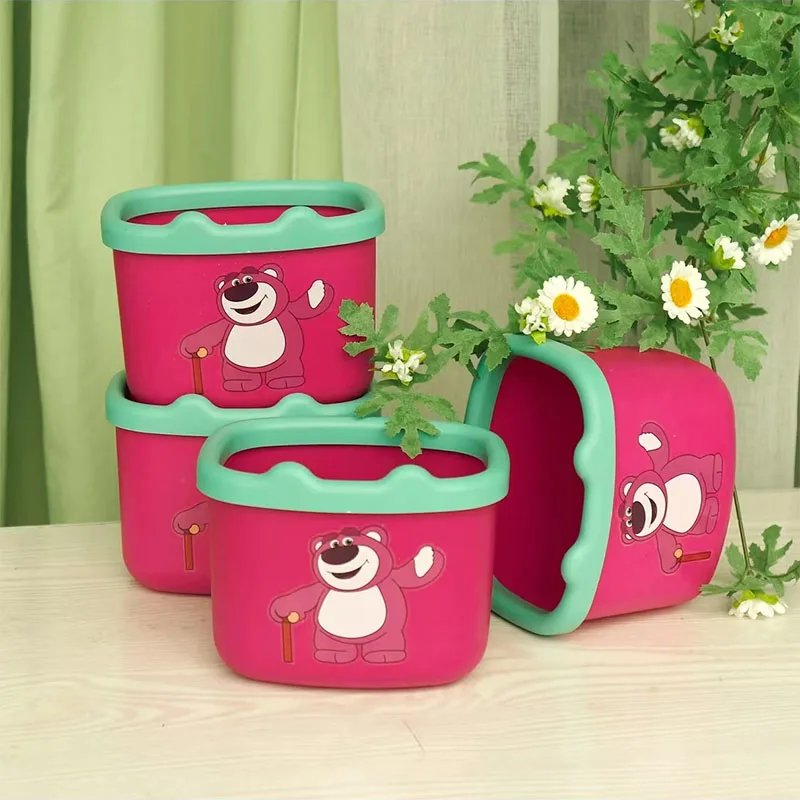 Miniso Cute Strawberry Bear Trash Can Cartoon Mini Desktop Storage Box Creative Home Living Room Bedroom Wastebasket Girl Gifts