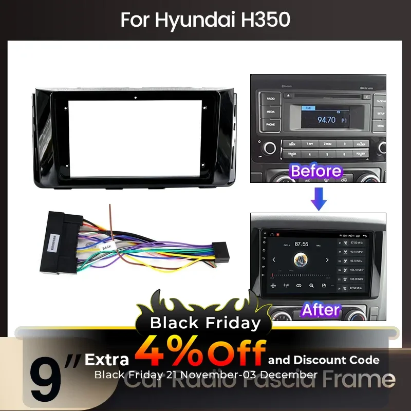 9'' Android Car Radio Frame Kit For HYUNDAI H350 SOLATI 2015+ Auto Stereo Center Console Holder Fascia Trim Bezel Faceplate