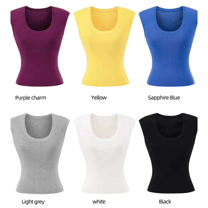 

Summer Women Crop Tank Tops Korean Sweet Knitted Sleeveless Vest O Neck Summer Fashion Casual Camis T-shirt