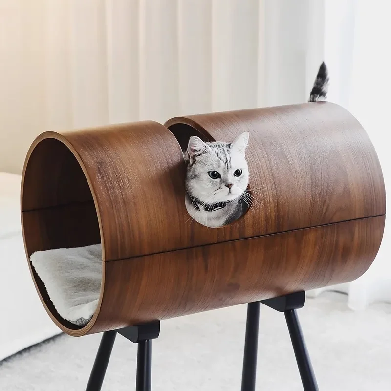 Walnut curved wood pet bed removable and washable/cat kennel cat climbing frame universal in all seasons