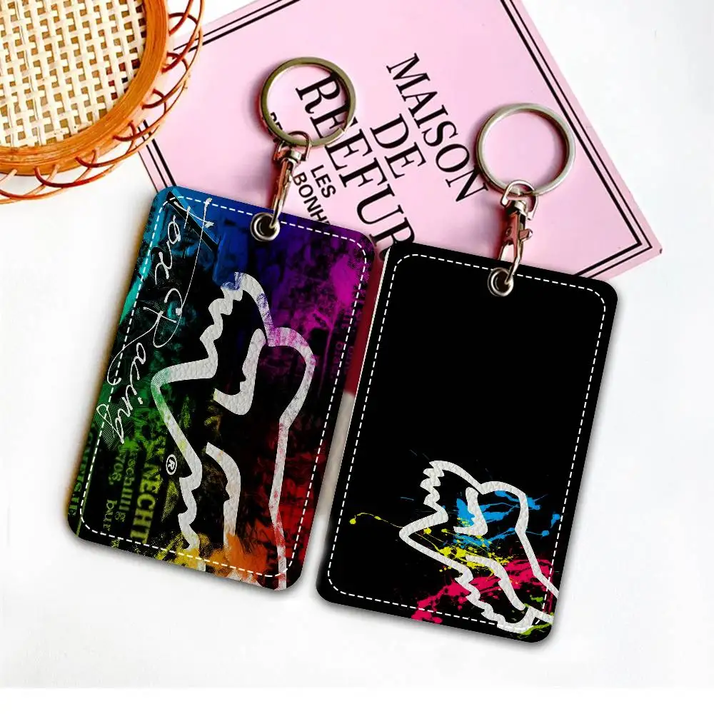 

F-FOXS Rectangle ID Card Case Keychain Access Card Bag Key Tag Ring Leather Card Holder Key Ring Access