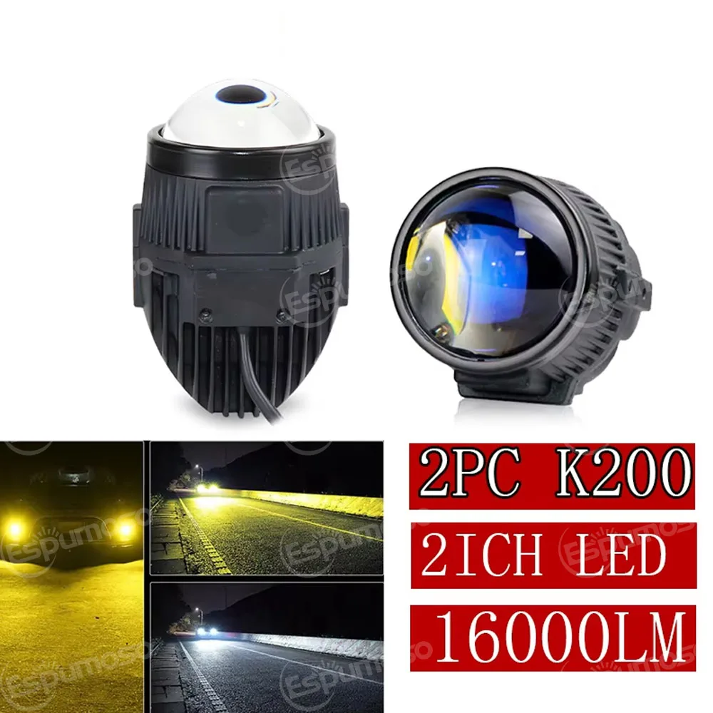 

Wholesale price k200 led fog lamp dual color 5000LM H4 H7 9005 100W 2.0inch Bi Projector Lens headlights for universal cars