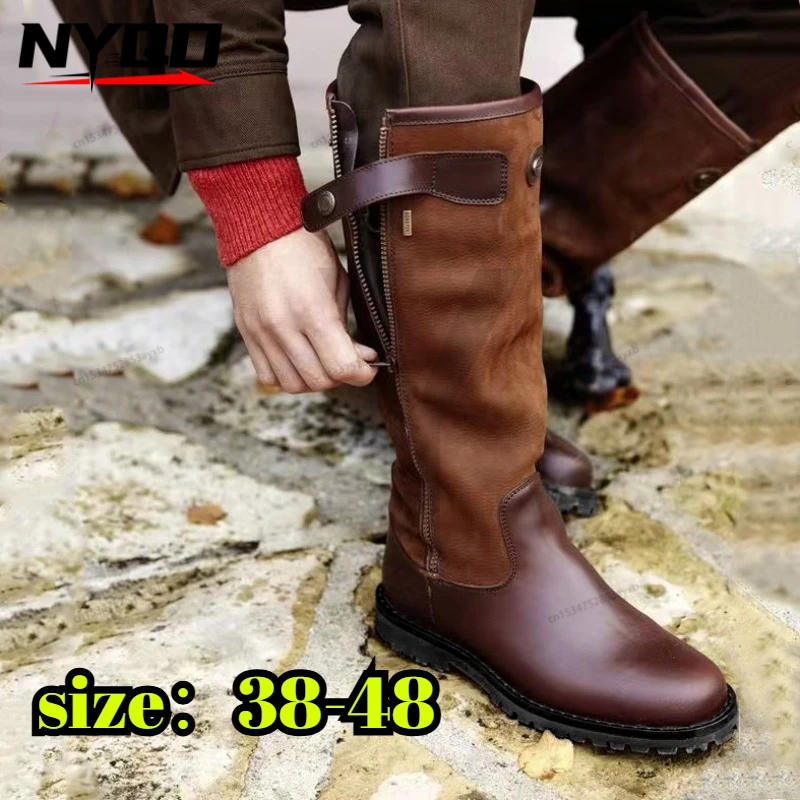 

Vintage Motorcycle Riding Boots Size 38-48 Leather Biker Boots for Men Women Outdoor Equestrian