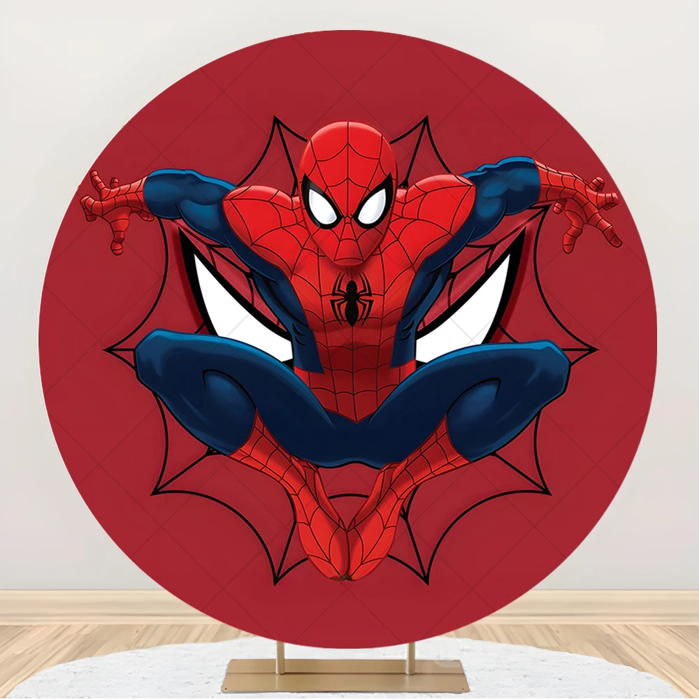 Spiderman Round Backdrops Custom Superhero Children Birthday Party Photography Poster Studio Wall Decoration Background