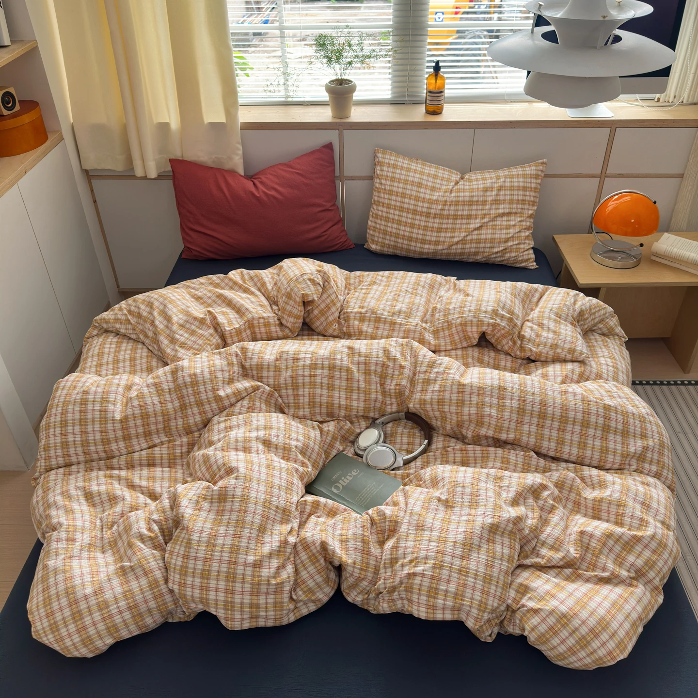 Vintage Gingham Bedding Set Plaid Duvet Cover Set Soft Flat Sheet Single Twin Size Double Bed Sheet Set For Girls Bedroom