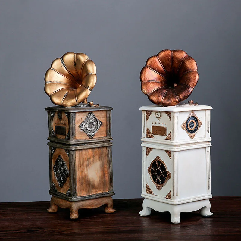 Vintage Style Resin Gramophone Ornament Handicraft Desktop Ornament Living Room Bedroom Bookshelf Creativity Home Decoration