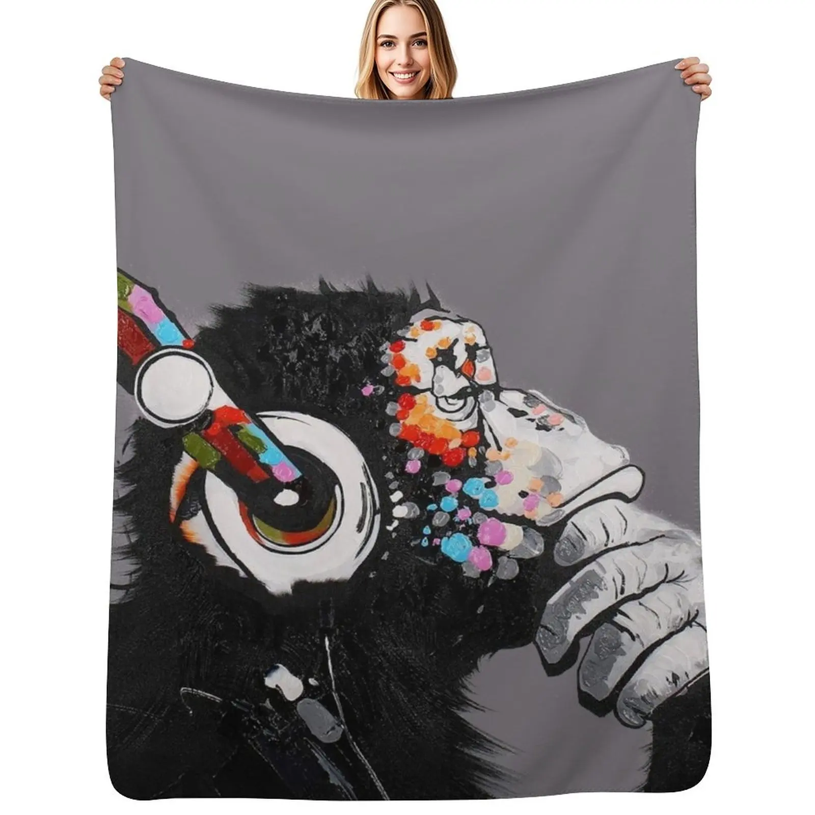 Thinker Chimp Throw Blanket Men's Soft Warm Throw Blanket for Couch