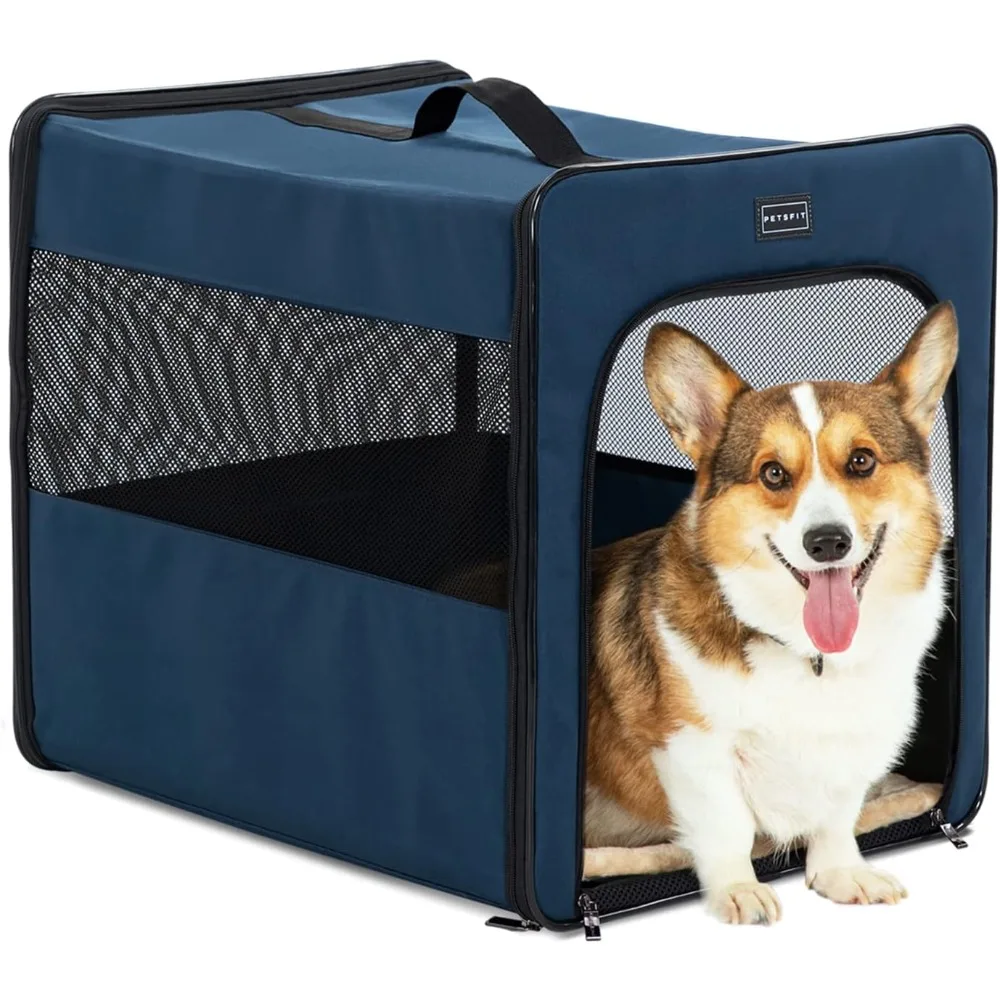 

PETSFIT Soft Sided Dog Kennel, Chewproof Design Breathable & Collapsible Dog Crate, Indoor and Outdoor Use with Thicken Mat 24 I