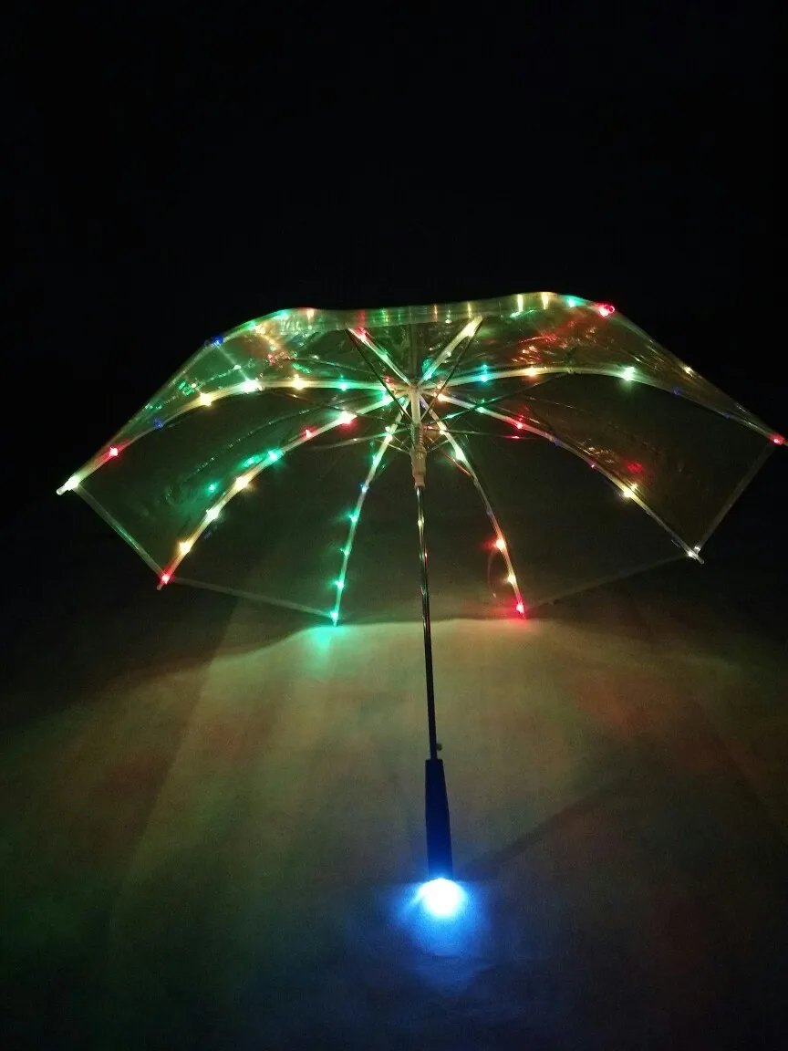 Creative New Fashion Cool Umbrella With LED Features 8 Rib Light Transparent With Flashlight Handle Umbrellas
