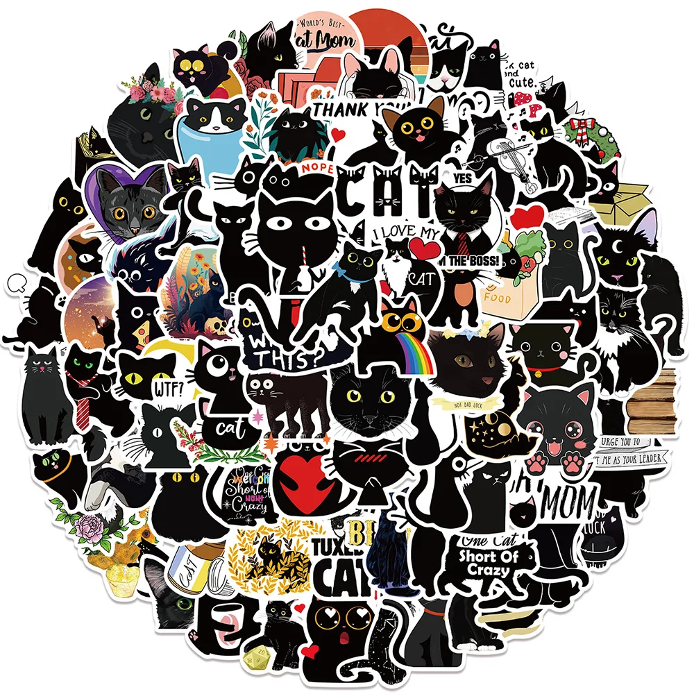 

10/50/100PCS Black Cat Cartoon Graffiti Cute Animals Stickers for Fridge Laptop Luggage Fridge DIY Cute Decal Sticker Kid Toy