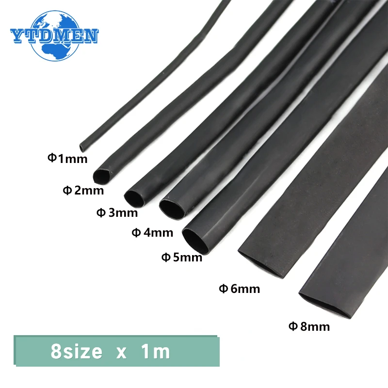 8 Meter/set Heat Shrink Tubing 1/2/3/4/5/6/8mm 2:1 Black Insulation Shrink Wrapping Heat Shrink for Cable DIY Connector Wire Kit