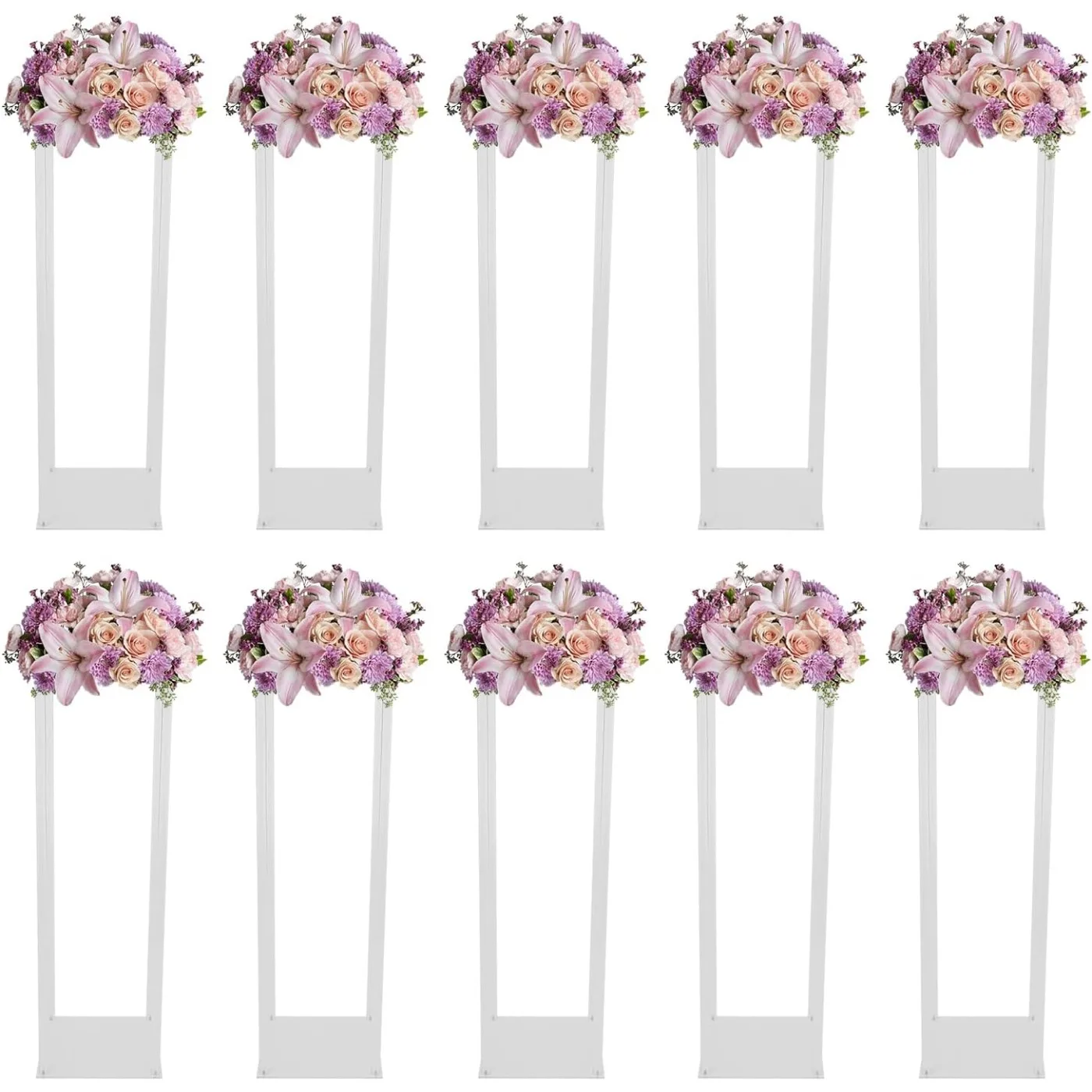 10 stuks bruiloft bloemstandaards, 80 cm transparant acryl bruiloft decoratie, voor tafels kolommen bloemenvaas rechthoekig, vloervaas - afbeelding 2